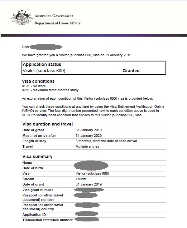 australian tourist visa validity